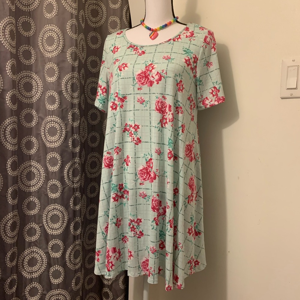 Voll Mint Green and Pink Floral Shift Dress